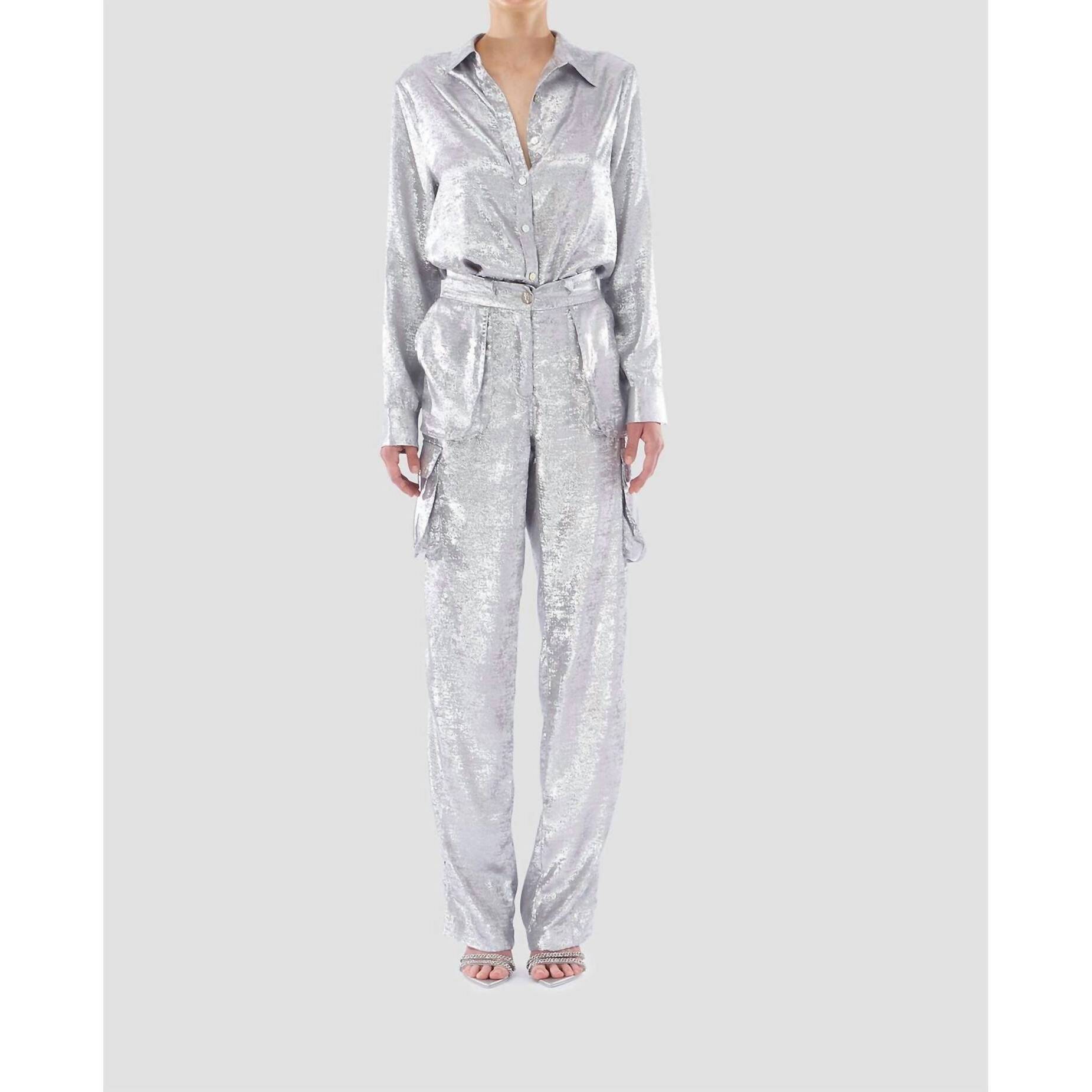 New Le Superbe Glistening Boyfriend Shirt In Silver